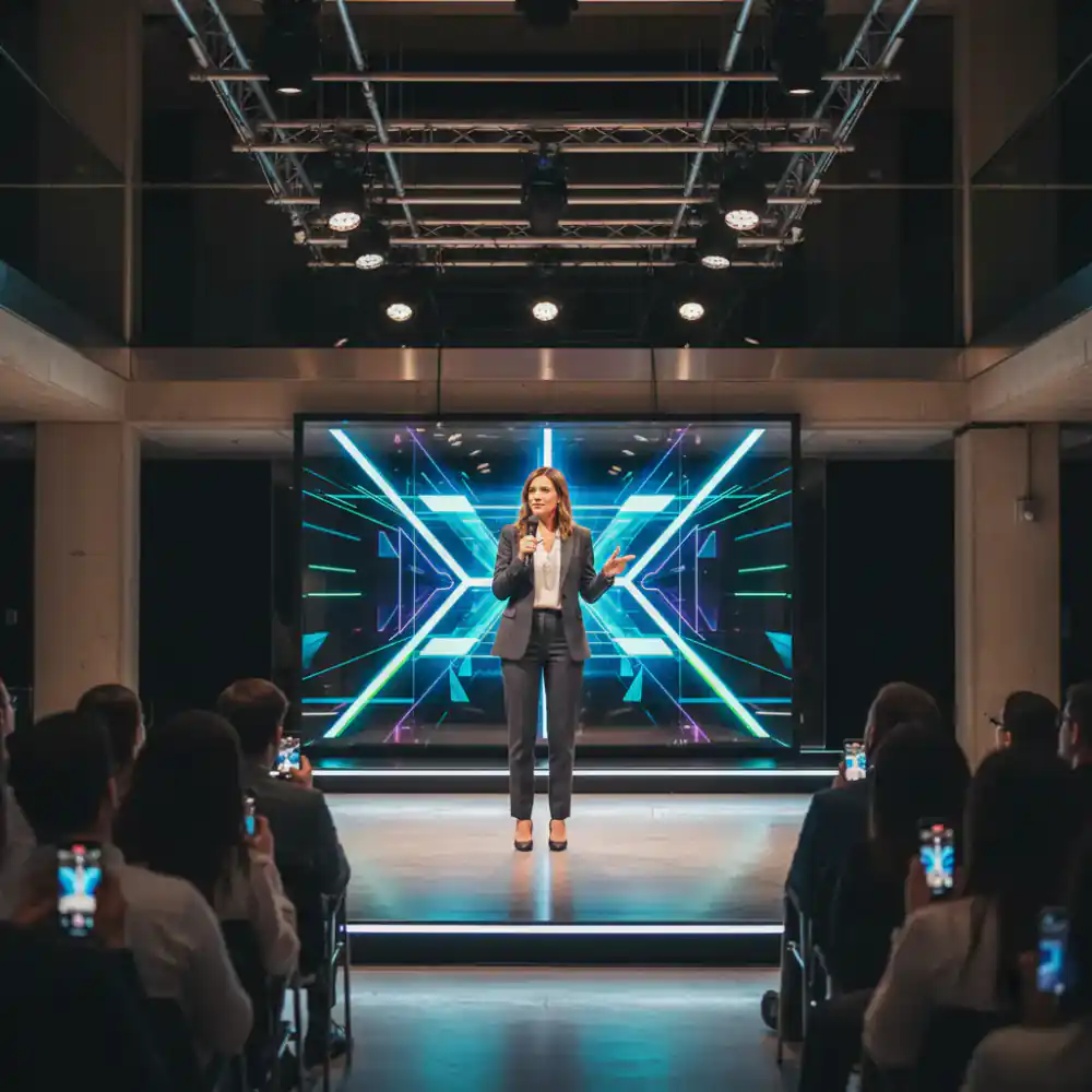 Presenter on stage at pitch night