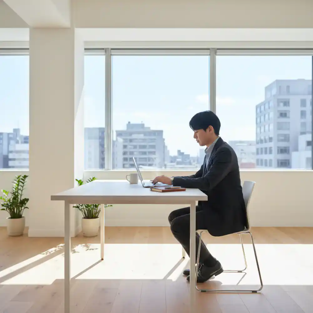 Person typing on laptop in bright space