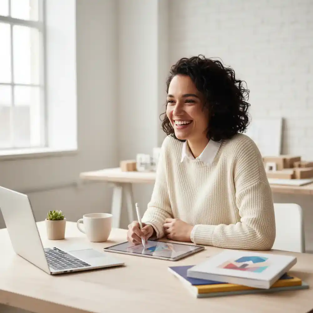 Smiling designer at a desk