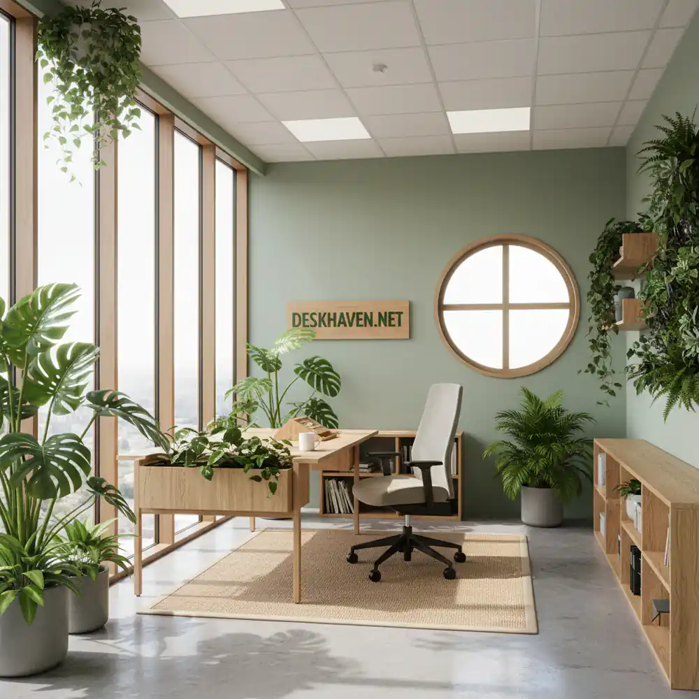 Green plants in a bright office environment